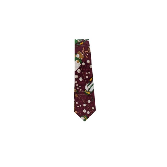 FloRence & K Silk Golf Print Tie Burgundy Green White Polo Sports Classic 59" - Picture 2 of 6
